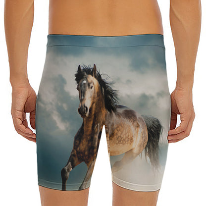 Running Wild Stallion Horse Print Men's Long Boxer Briefs
