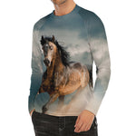 Running Wild Stallion Horse Print Men's Long Sleeve Rash Guard