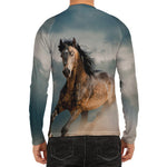 Running Wild Stallion Horse Print Men's Long Sleeve Rash Guard