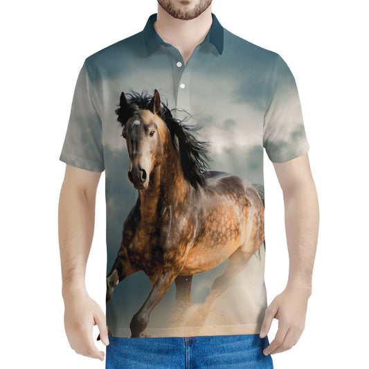 Running Wild Stallion Horse Print Men's Polo Shirt
