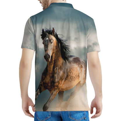 Running Wild Stallion Horse Print Men's Polo Shirt