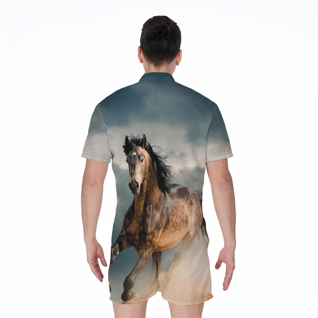 Running Wild Stallion Horse Print Men's Rompers
