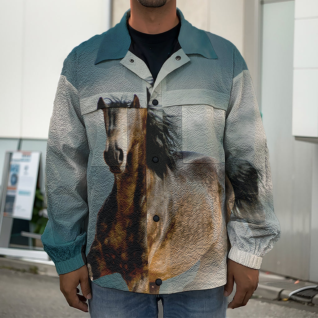 Running Wild Stallion Horse Print Men's Shirt Jacket