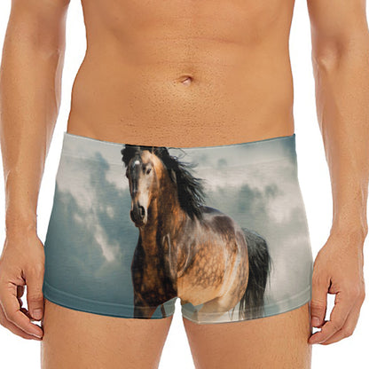 Running Wild Stallion Horse Print Men's Short Boxer Briefs