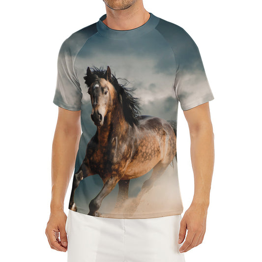 Running Wild Stallion Horse Print Men's Short Sleeve Rash Guard