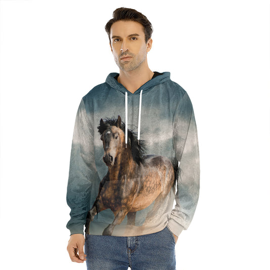Running Wild Stallion Horse Print Men's Velvet Pullover Hoodie