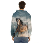 Running Wild Stallion Horse Print Men's Velvet Pullover Hoodie
