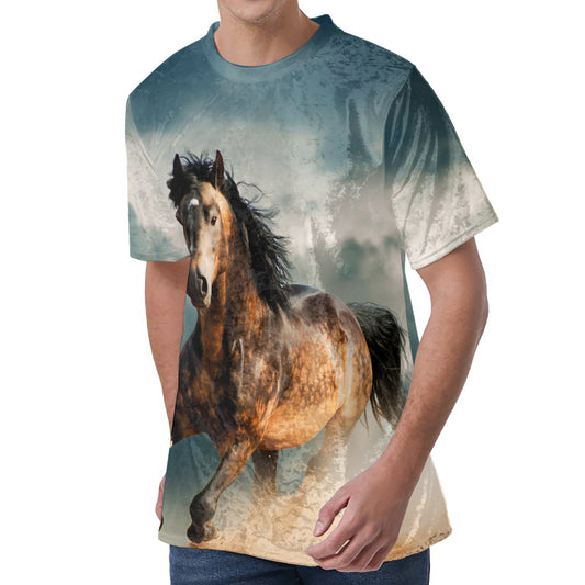 Running Wild Stallion Horse Print Men's Velvet T-Shirt