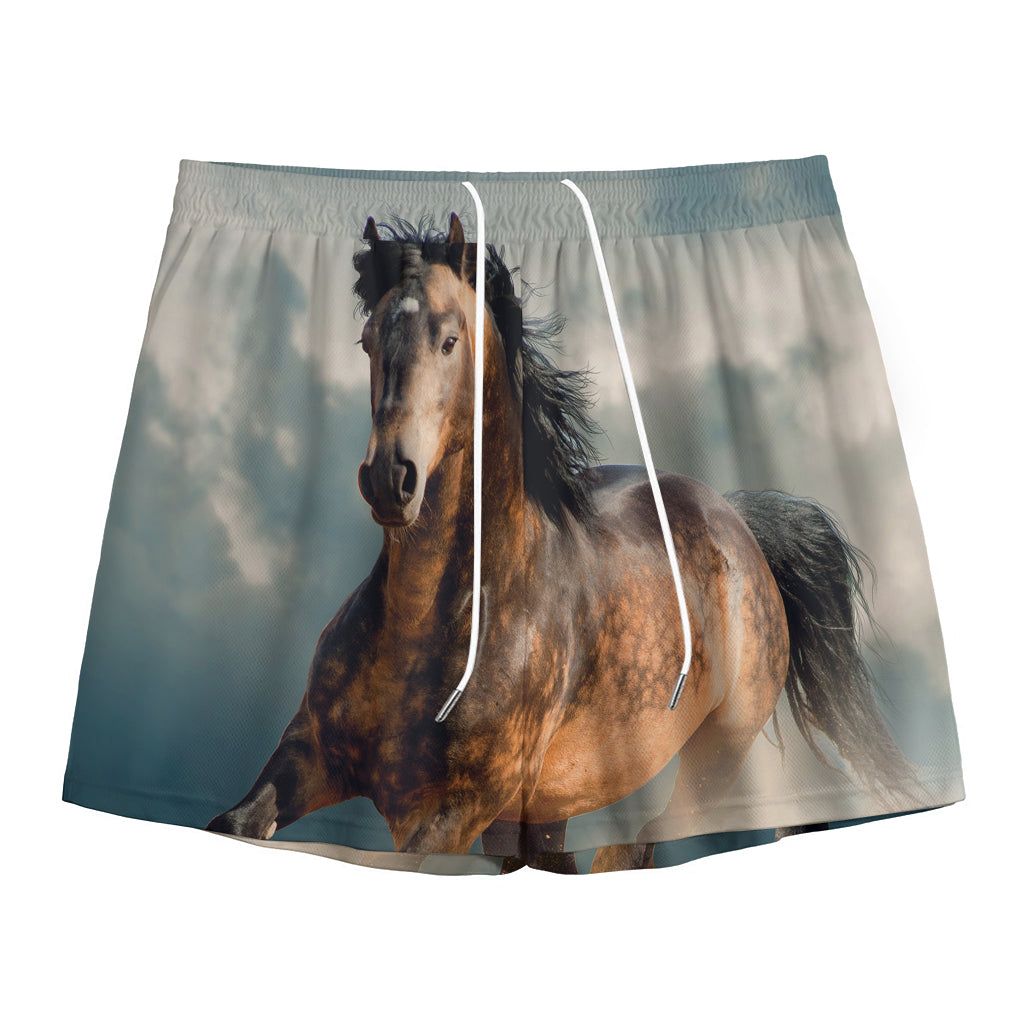Running Wild Stallion Horse Print Mesh Shorts