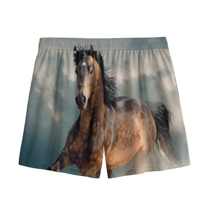 Running Wild Stallion Horse Print Mesh Shorts