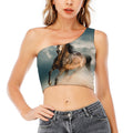 Running Wild Stallion Horse Print One Shoulder Crop Top