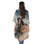 Running Wild Stallion Horse Print Open Front Beach Cover Up