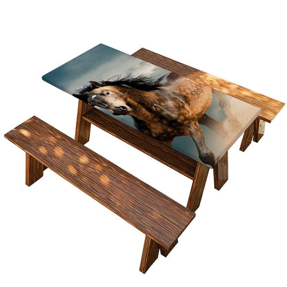 Running Wild Stallion Horse Print Picnic Table Cover