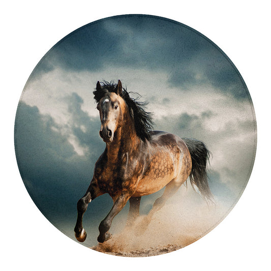 Running Wild Stallion Horse Print Round Blanket