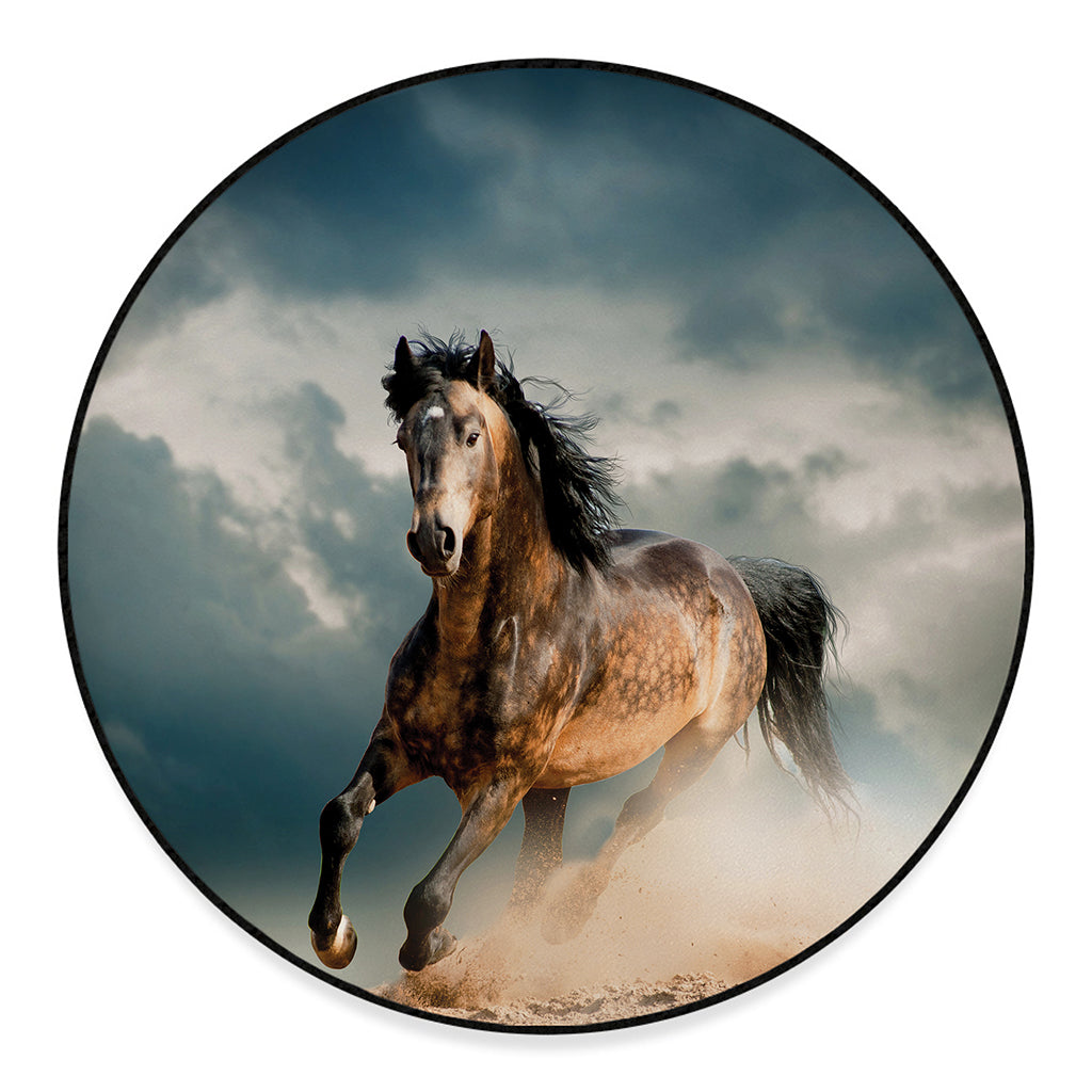 Running Wild Stallion Horse Print Round Floor Mat