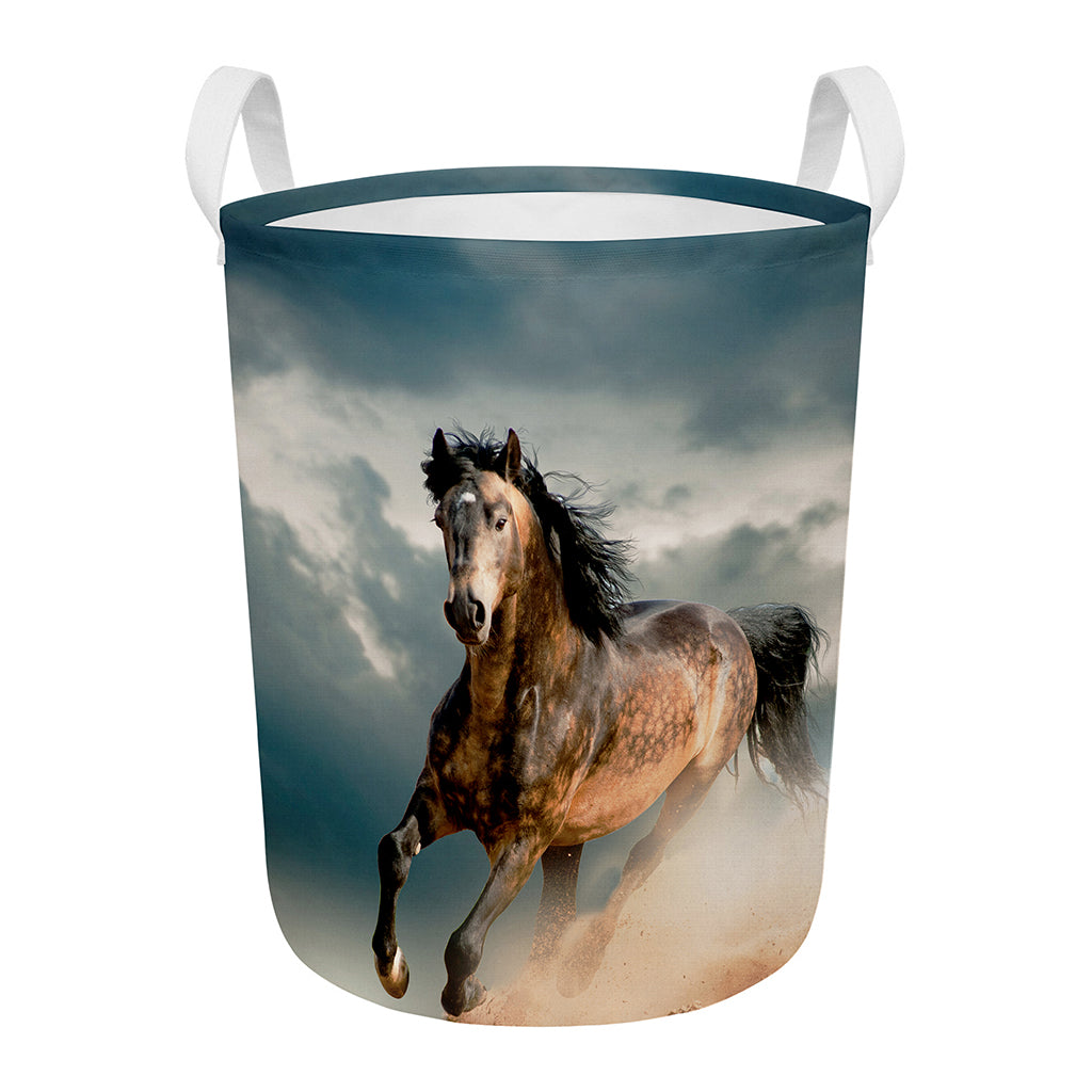 Running Wild Stallion Horse Print Round Laundry Basket