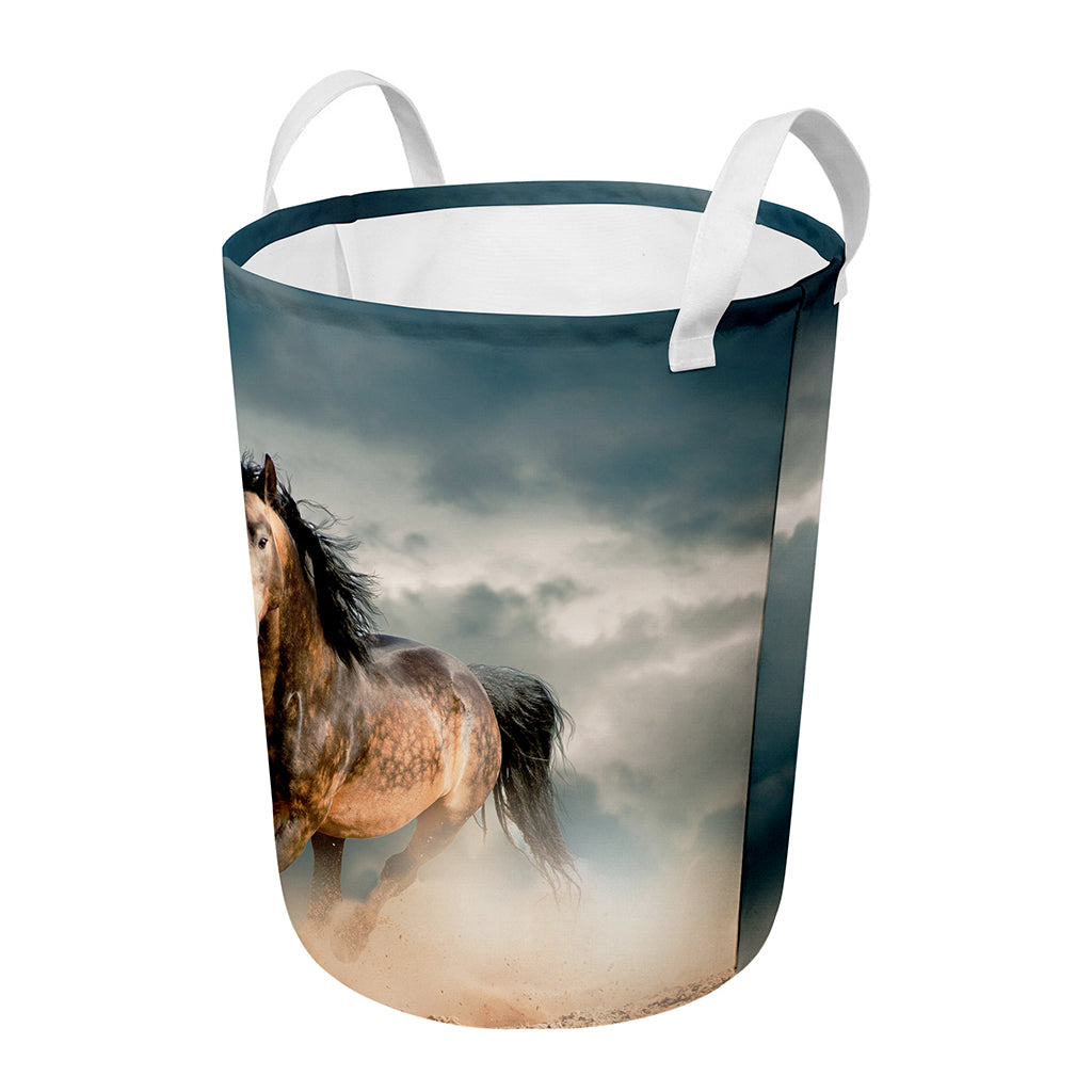 Running Wild Stallion Horse Print Round Laundry Basket