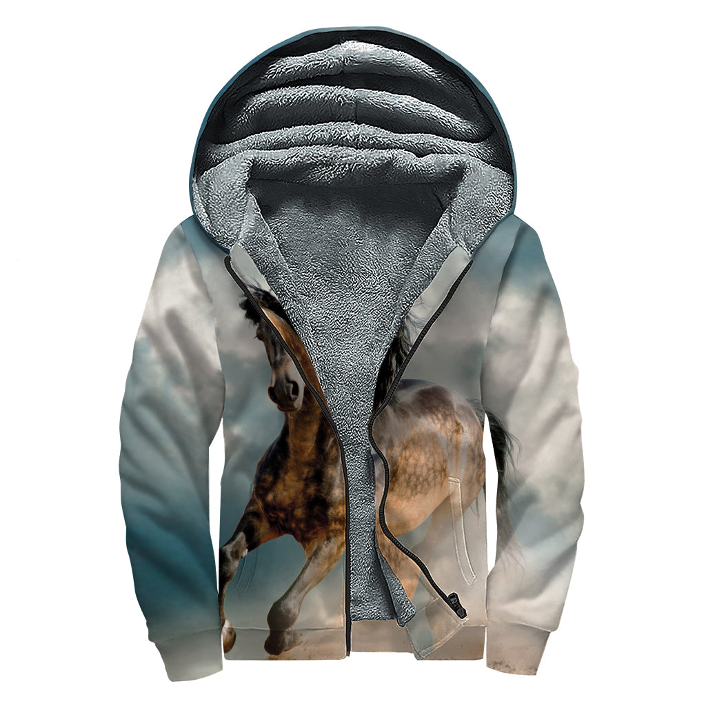 Running Wild Stallion Horse Print Sherpa Lined Zip Up Hoodie