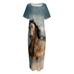 Running Wild Stallion Horse Print Short Sleeve Long Nightdress
