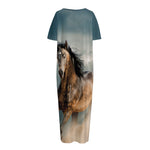 Running Wild Stallion Horse Print Short Sleeve Long Nightdress