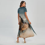 Running Wild Stallion Horse Print Short Sleeve Maxi Dress