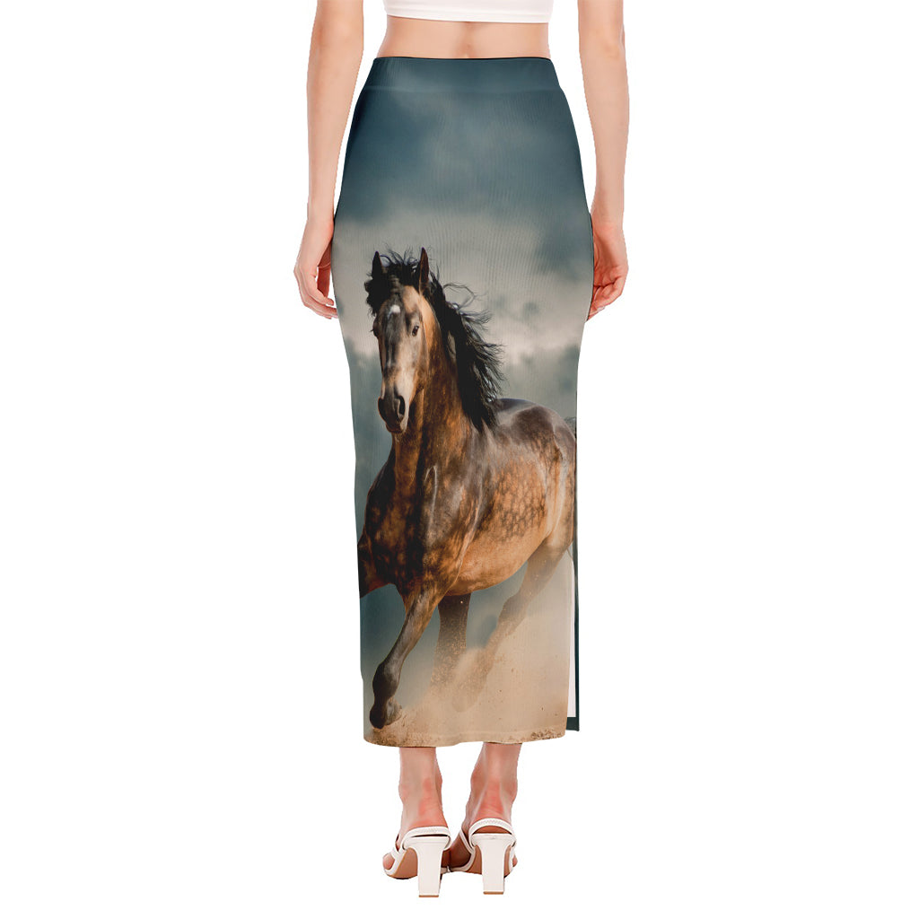Running Wild Stallion Horse Print Side Slit Maxi Skirt