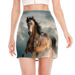 Running Wild Stallion Horse Print Side Slit Mini Skirt
