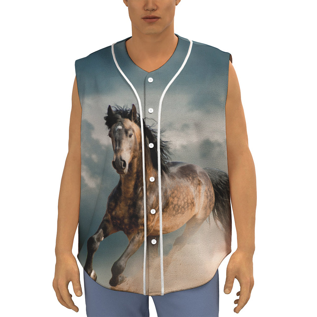 Running Wild Stallion Horse Print Sleeveless Baseball Jersey