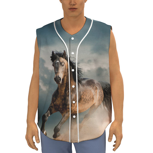 Running Wild Stallion Horse Print Sleeveless Baseball Jersey
