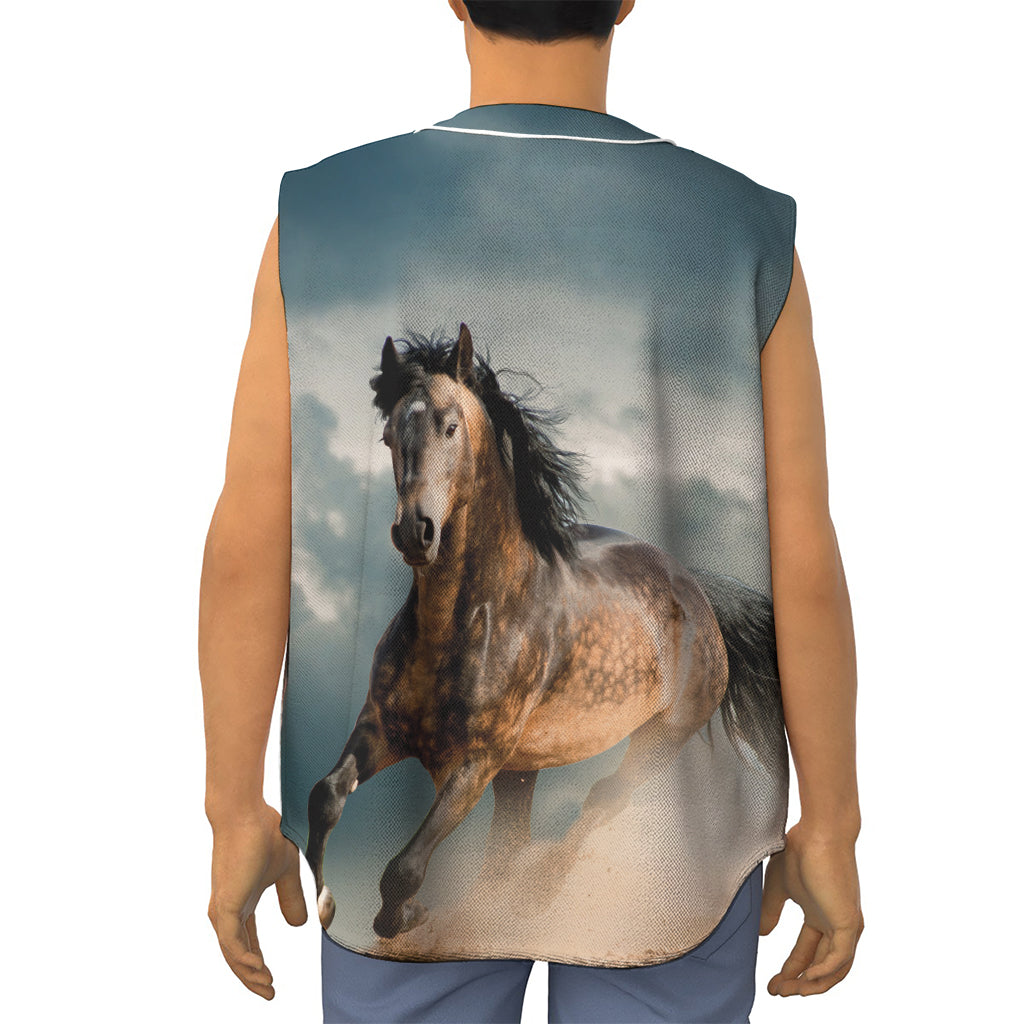 Running Wild Stallion Horse Print Sleeveless Baseball Jersey