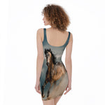 Running Wild Stallion Horse Print Sleeveless Bodycon Dress