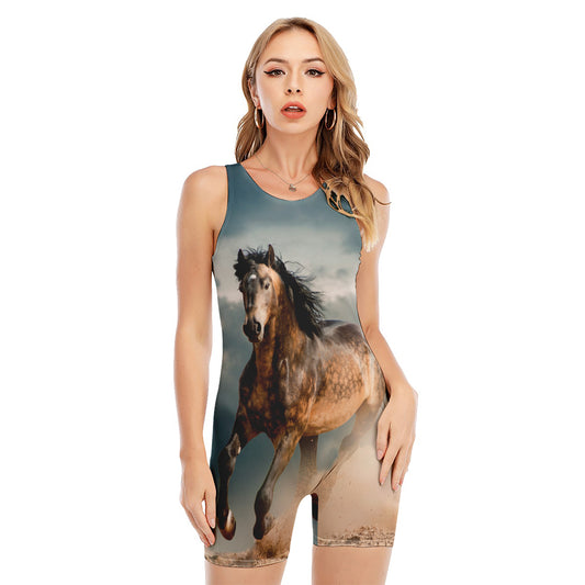 Running Wild Stallion Horse Print Sleeveless One Piece Swimsuit