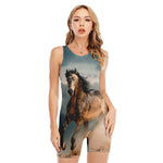 Running Wild Stallion Horse Print Sleeveless One Piece Swimsuit