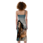 Running Wild Stallion Horse Print Slim Fit Midi Cami Dress
