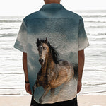 Running Wild Stallion Horse Print Textured Short Sleeve Shirt