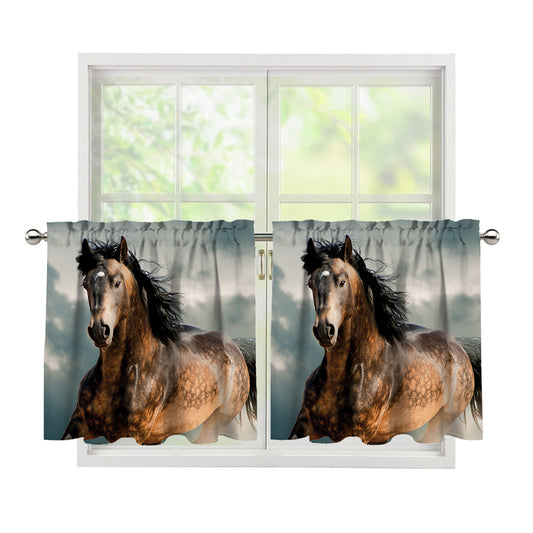 Running Wild Stallion Horse Print Tier Curtains