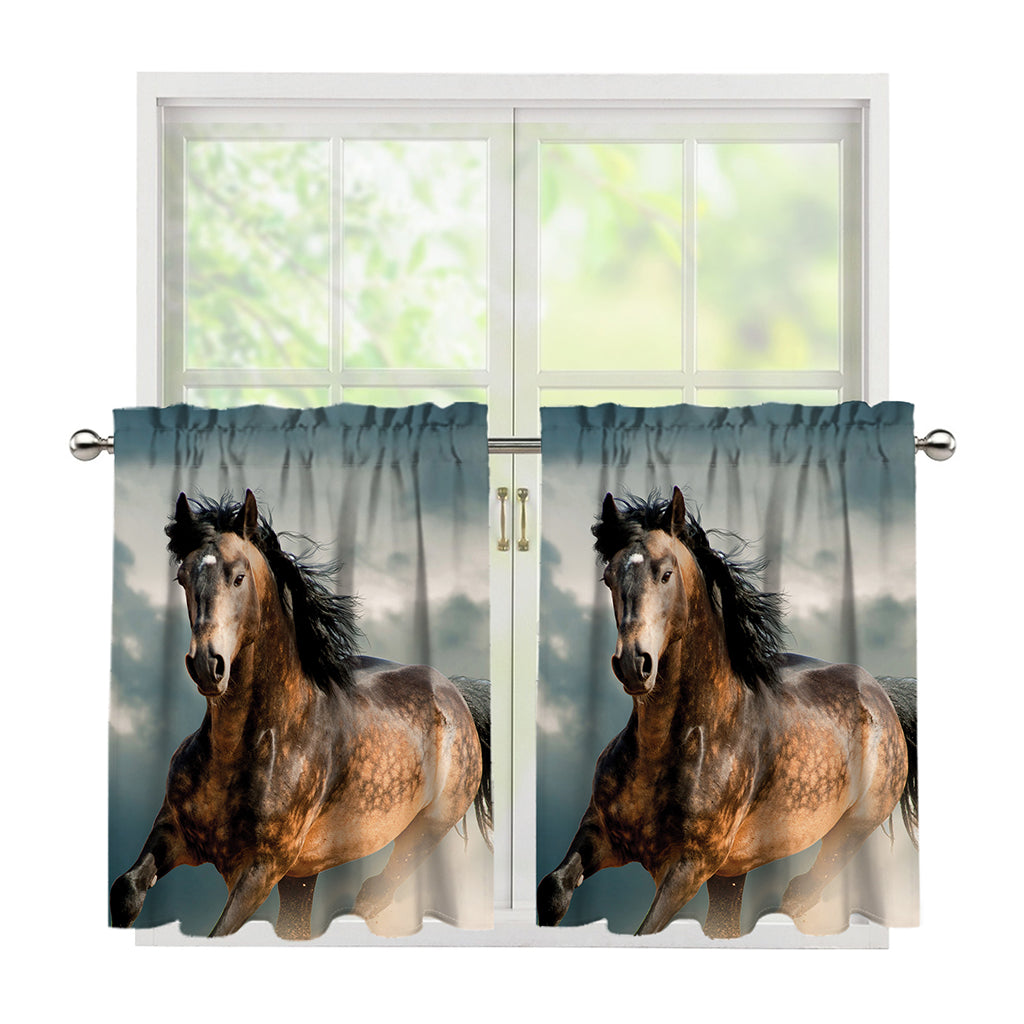 Running Wild Stallion Horse Print Tier Curtains