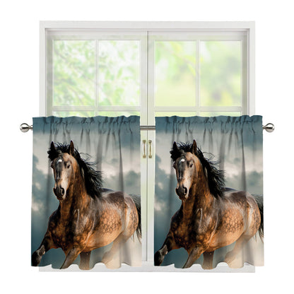 Running Wild Stallion Horse Print Tier Curtains