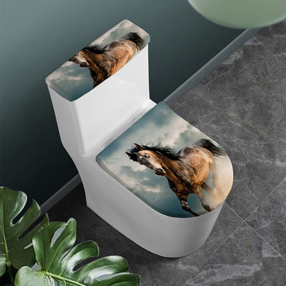 Running Wild Stallion Horse Print Toilet Lid And Tank Cover Set