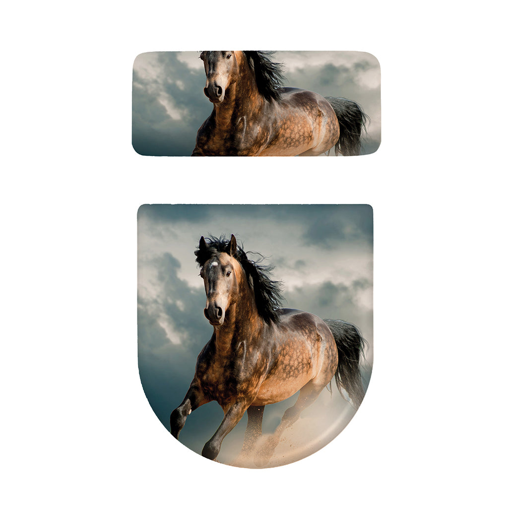 Running Wild Stallion Horse Print Toilet Lid And Tank Cover Set