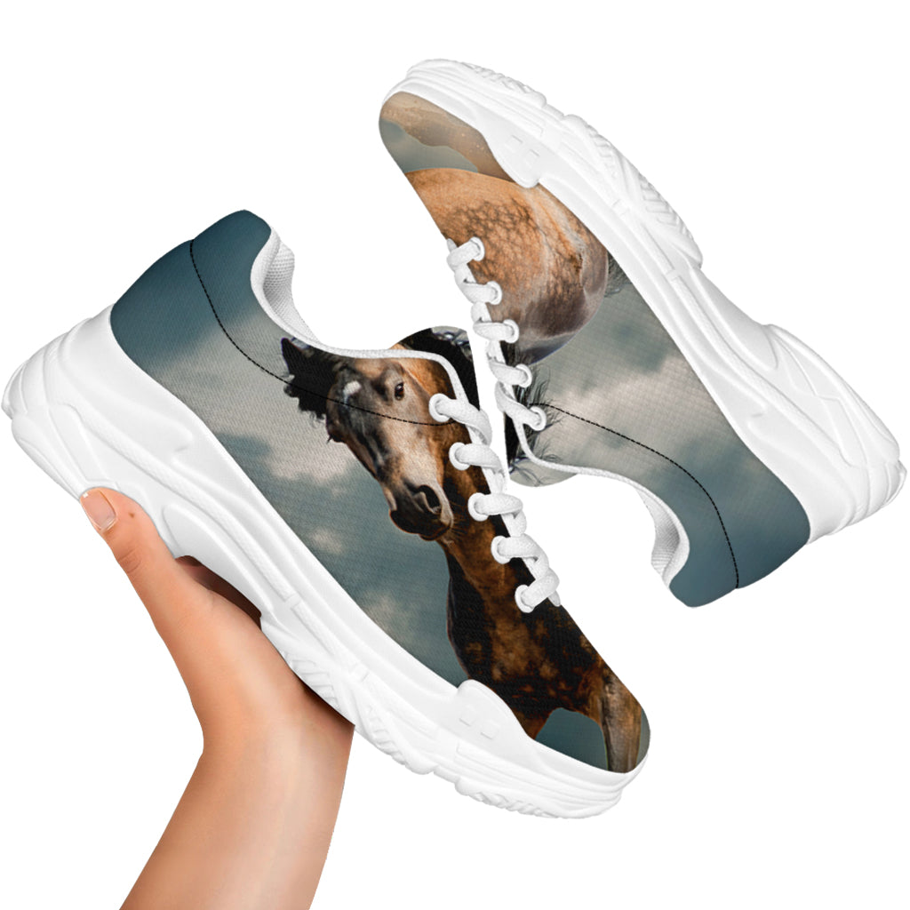 Running Wild Stallion Horse Print White Chunky Shoes