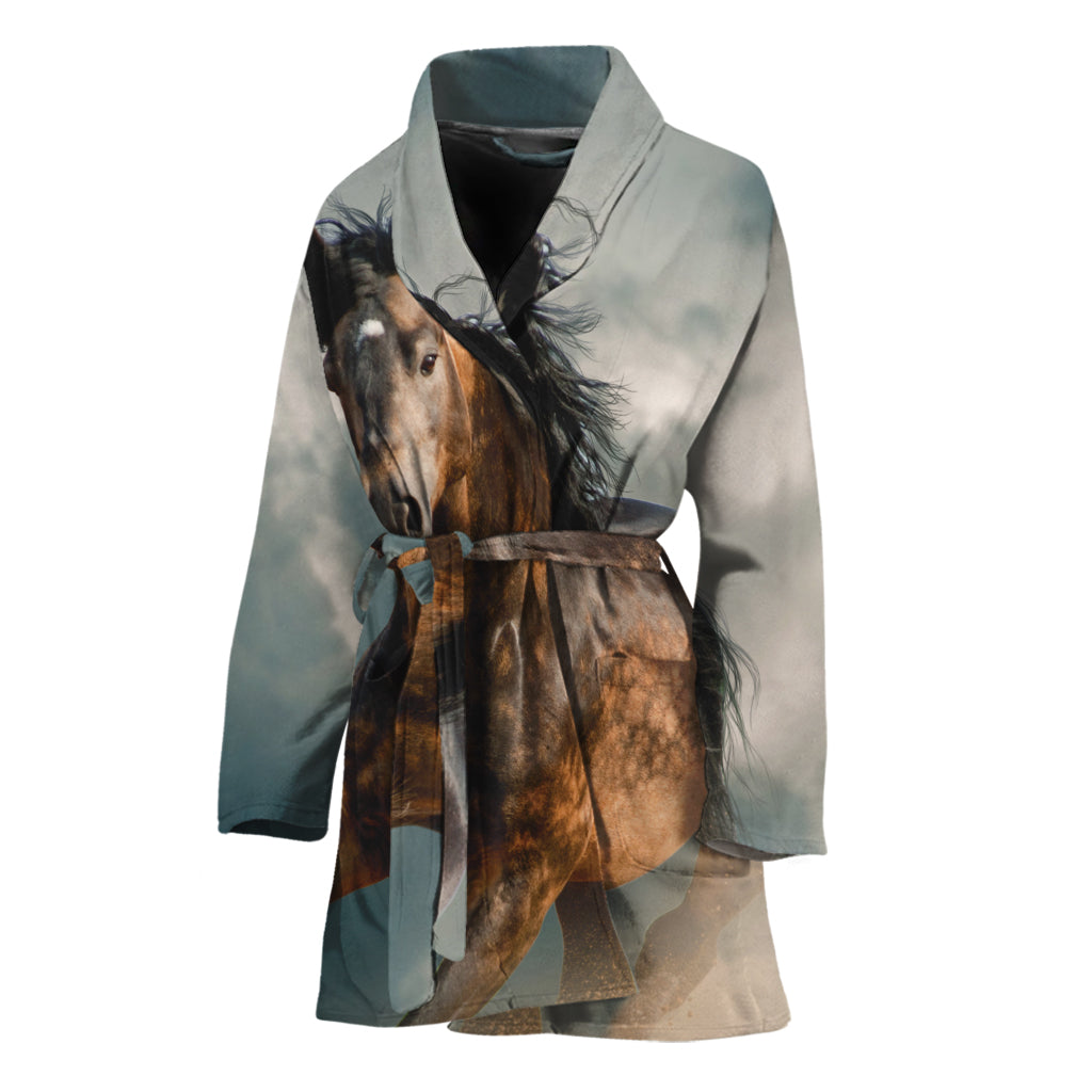 Running Wild Stallion Horse Print Women's Bathrobe