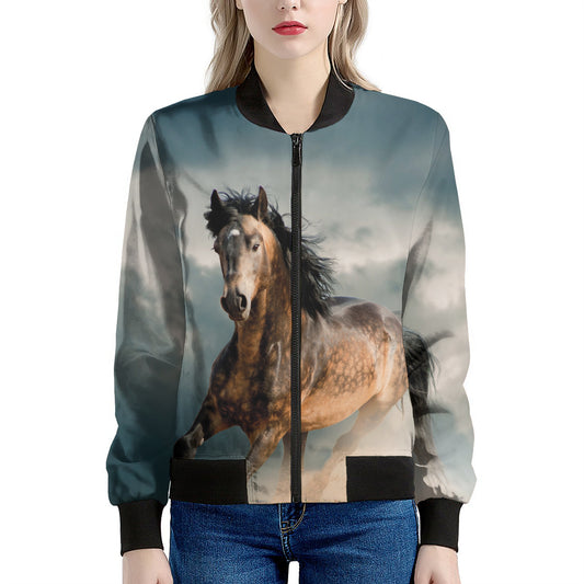 Running Wild Stallion Horse Print Women's Bomber Jacket