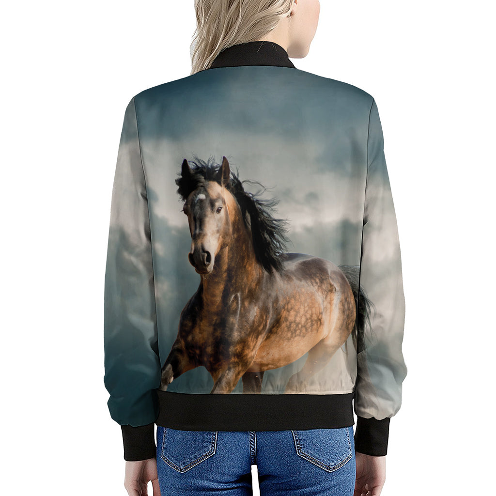 Running Wild Stallion Horse Print Women's Bomber Jacket