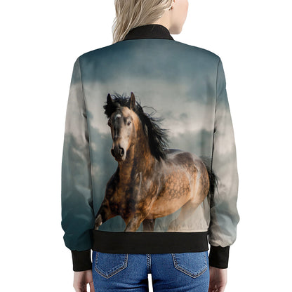 Running Wild Stallion Horse Print Women's Bomber Jacket