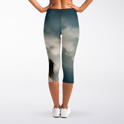 Running Wild Stallion Horse Print Women's Capri Leggings