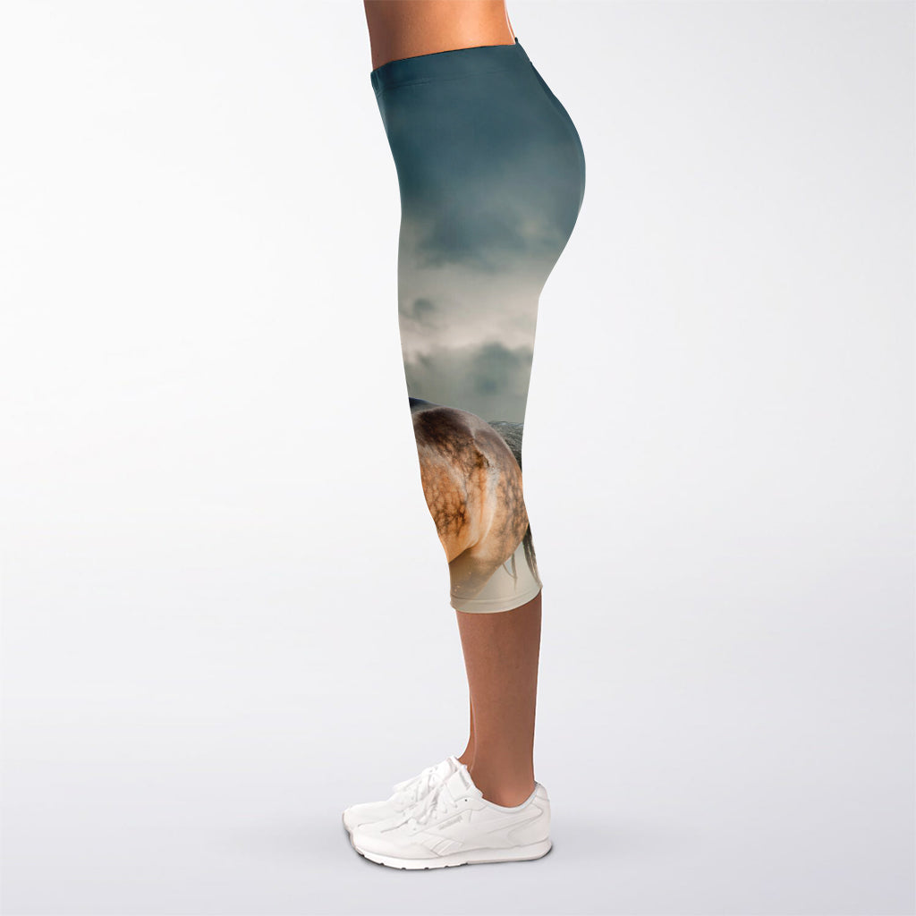 Running Wild Stallion Horse Print Women's Capri Leggings