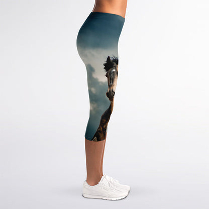Running Wild Stallion Horse Print Women's Capri Leggings