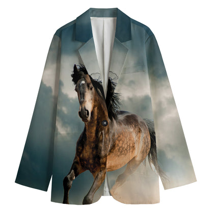 Running Wild Stallion Horse Print Women's Cotton Blazer