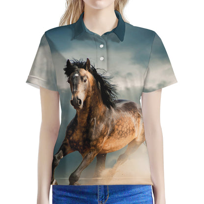 Running Wild Stallion Horse Print Women's Polo Shirt